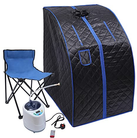 Portable Sauna Steam Tent Full Size Sauna Box Home Personal Sauna Steam Room Kit with Steamer Remote Control Folding Chair 9 Adjustable Temperatures Timed Design 72 * 86 * 100cm Black