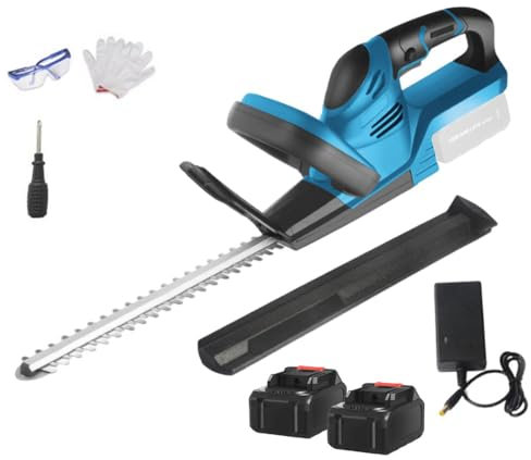 Qawner Cortasetos inalámbrico profesional de 21 V con 2 baterías, cuchilla doble, diámetro de corte de 15 mm y longitud de corte de 22 pulgadas, para jardín, césped y patio.
