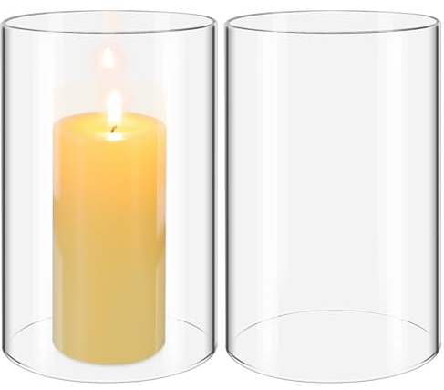 ULTECHNOVO 2 Stück Glaszylinder für Kerzen, 10 x 15 cm | Transparente Kerzenschirme ohne Boden für Stumpenkerzen, Windschutz und Wohnzimmer Deko