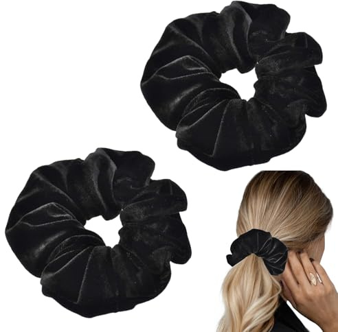 2 StücScrunchies Haargummi Damen,Dicke Haargummis Damen,Elastic Haarschmuck,Haarreif Hair Ties,Einfarbige Scrunchies Samt,Haargummi scrunchie,Weiche Haarbänder(Schwarz)