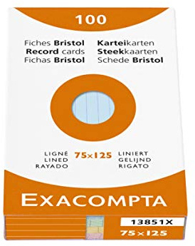Exacompta 13851X Karteikarten, liniert, ungelocht, Format 75 x 125 mm, 10 Packungen à 100 Stück, sortiert