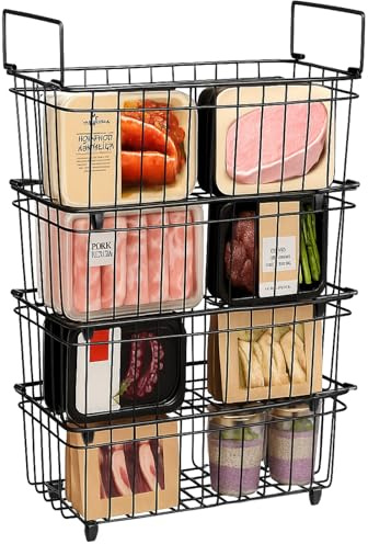 Freezer Baskets 4-Pack Chest Freezer Organiser Wire Storage Bins Black | Chest Freezer Storage Baskets wire design improves air circulation keeps food organized visible for kitchen freezer use