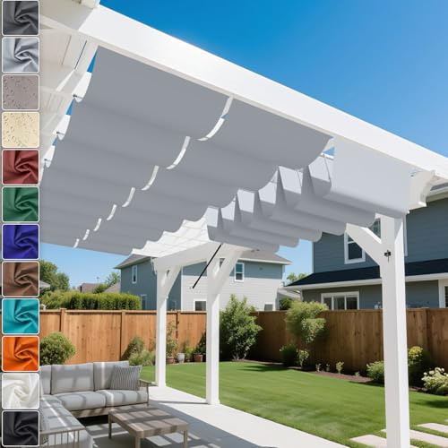 HaiTaoSy Einziehbare Welle Sonnensegel mit Ösen 4x5 m - Wellenmarkise Nach Maß, Wasserdicht, 95% UV-Schutz, Wetterfest - Sonnenschutz für Terrasse, pergola, Garten - Hellgrau