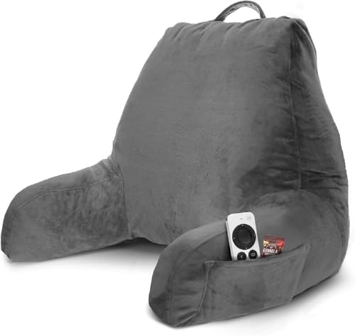 LANPEW Lesekissen Rückenkissen Velours Grau 70x45cm, für Bett Sofa Gaming | Memory Foam Füllung abnehmbare Nackenrolle waschbarer Bezug atmungsaktiv ergonomisch Rückenstütze Nackenstütze für Erwachsene