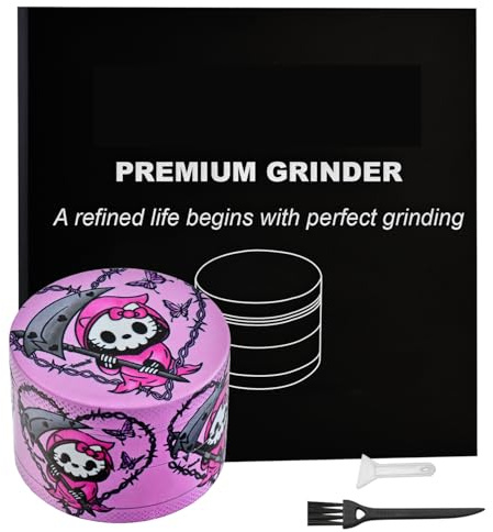 Sytranrein Herb Grinder – 4 Piece Grinder with Magnetic Top, Shark Teeth & Pollen Catcher –50mm Metal Grinder for Dry Herbs & Spices (Devil Cat)