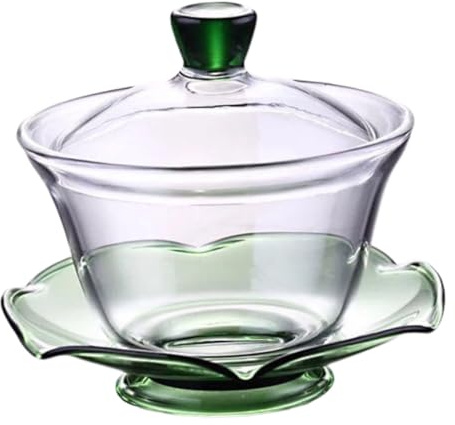 LIGIGWASH Taza de Té con Tapa de Vidrio Transparente Taza para Preparar Infusiones Diseño Compacto y Portátil para del Té Altura Color Verde
