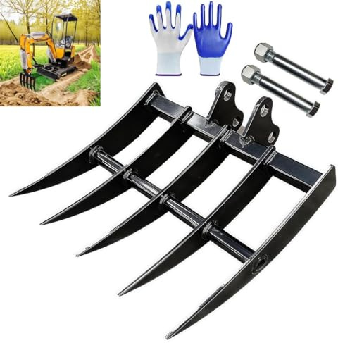 Mini escavatore rastrello – Rastrello idraulico inclinabile per scavatori da 0,8 – 2 tonnellate, diametro del foro 25 mm, portata 90 mm, ideale per attività di paesaggistica e classificazione