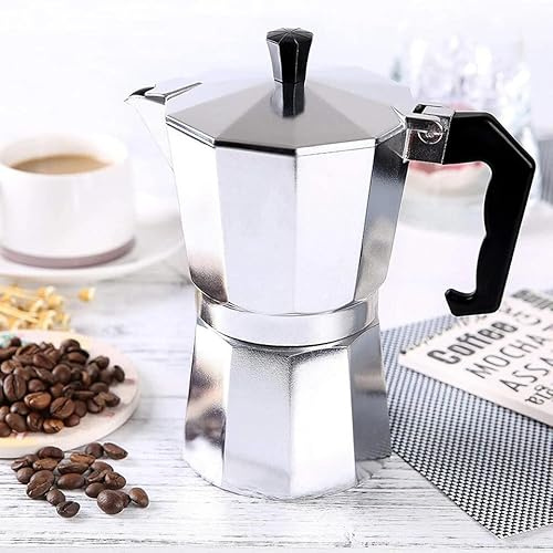 RUBIZA Stovetop Espresso Coffee Maker, Italian Moka Pot, | 3 (150ml), 6 (300ml), 9 (450ml), 12 (600ml) Cup |, Stainless Steel Aluminium Coffee Brewer (300ml (6 cups))