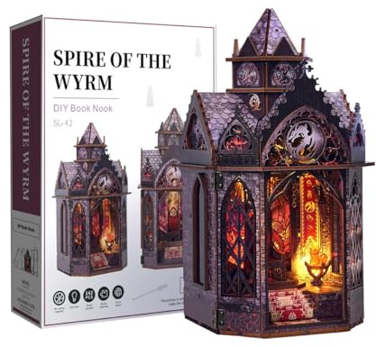 BlocteckToy Puzzle 3D en bois modèle de château avec lumières LED, assemblage de maison miniature - Tour du repos du dragon - Puzzle 3D steampunk - Cadeaux créatifs pour adolescents et adultes (142