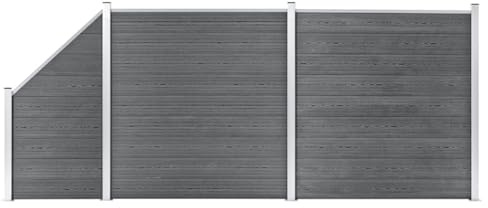 Einstabmattenzaun Rollzaun, WPC Zaun-Set 2 Quadrate + 1 Schräge 446x186 cm Grau für Garten, Terrasse, Balkon