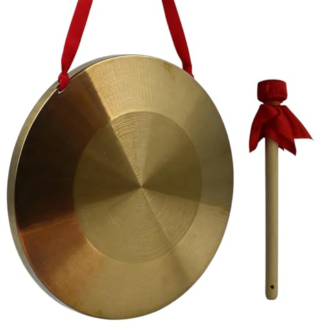 Voyoo Platillos de Mano Gong 32 cm Latón Cobre Gong Capilla Ópera Instrumento de percusión con Martillo de Juego Redondo