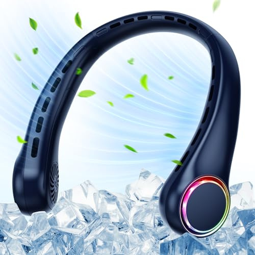 Ultrlent Hals-Ventilator, Tragbarer Nackenventilator ohne Flügel, 3 Geschwindigkeiten, 4000 mAh Batteriebetrieben, Leiser USB Persönlicher Ventilator mit LED-Licht, Geschenk für Frauen und Männer