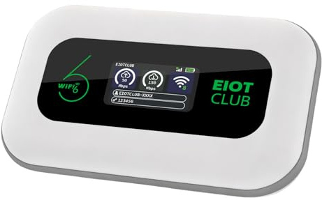 EIOTCLUB Mobiler WLAN Router, 4G LTE Tragbarer WiFi Hotspot | 3000 mAh Akku, Bis zu 32 Geräte, Eingebauter SIM Karte, Ideal für Reisen, Camping & Unterwegs – Nur für Europa geeignet