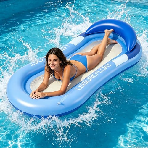 Colchoneta Piscina Adultos,Colchoneta Hinchable con Reposacabezas, Hamaca Inflable para Piscina, Flotadores Piscina Plegable,para la Piscina,Playa,Lago y Fiestas