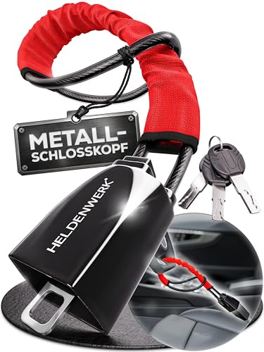 HELDENWERK® Lenkradkralle für Auto & Wohnmobil Lenkradschloss aus Metall | Universelle Passform, Multilayer-Stahlseil, Massives Metallgehäuse, 3 Sicherheitsschlüssel, Manipulationssicheres Schloss
