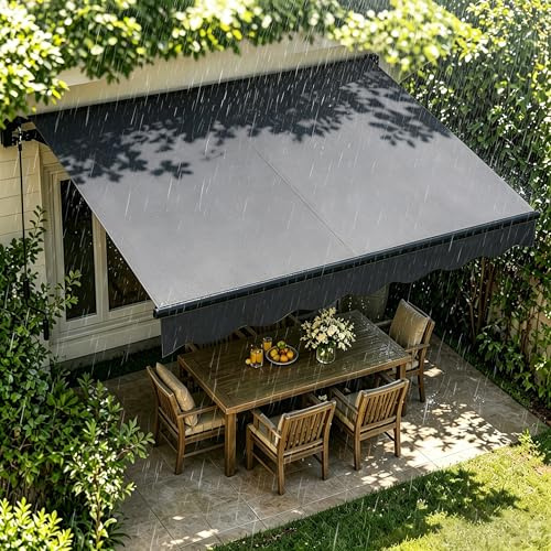 2026 Upgrade 300x250 cm Markise Manuell, einziehbares Markisentuch, UV-beständige & wasserdichte Terrassenmarkise mit Handkurbel & Montagematerial, Falt-Sonnenschutz für Gärten, Balkone und Höfe