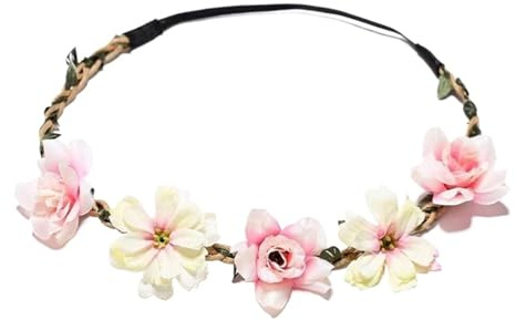 Blomkrona blomkrans 1 st kvinnor rosa ros flickor girlang huvudbonad med justerbart band brud bröllopstillbehör för sommar, bröllop (typ 1 - ljusrosa)