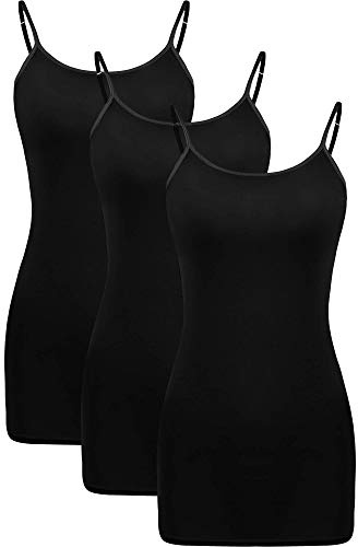 WILLBOND Women's 3 Pieces Basic Long Tanks Adjustable Spaghetti Strap Camisole Top, Black, X-Large