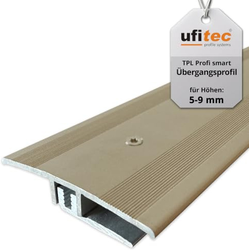 ufitec® Profi smart profilsystem för vinylgolv Golv – lämplig för belägghöjder på 5–9 mm – anodiserad aluminium (expansionsfogprofil 45 mm bred | längd: 90 cm, ljusbrons)