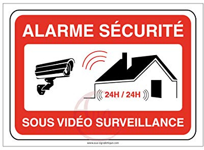 Aua Signaletique - Panneau Alarme Sécurité sous Vidéo Surveillance 24H/24 Propriété Privée - 150X105 Mm, Pvc 1. 5 Mm