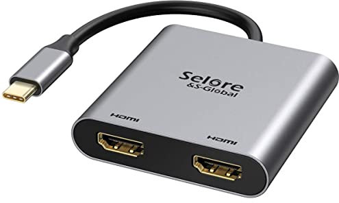 USB C auf Dual HDMI Adapter, Kompatibel mit Thunderbolt 3/4 Ports, Einzel 4K@@60Hz und Duales 4K@@30Hz, für MacBook Pro/Air, iPad Pro, DELL XPS 13 etc.