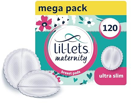 Lil-Lets Maternity BreastPads, X 120 Count, Disposable Nursing Pads, for Breastfeeding Mums, Individually Wrapped, Ultra Slim & Absorbent, 4 Packs