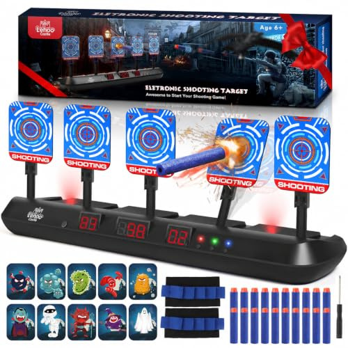 Lehoo Castle Electronic Nerf Target with 5 Auto Reset Targets | Digital Scoring Shooting Targets for Nerf Gun, Includes 20 Darts & Wrist Bands, 3 Play Modes, Toys Gifts for 3+ Years Old Boy