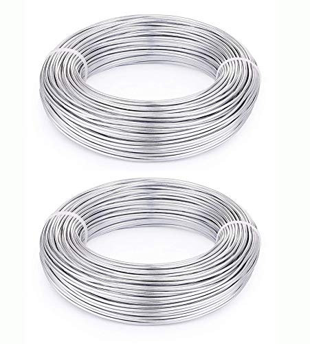 KuTi Kai Aluminiumdraht, 2 Rollen, 5 m Länge, biegsamer Silberdraht für Schmuckherstellung, DIY-Skulptur, Modellherstellung und Handwerk (Silber, 2,0 mm)