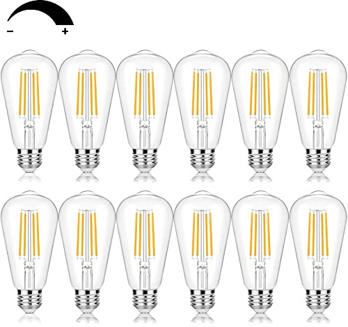 12-Pack E26 LED Edsion Bulbs 60 Watt, Vintage Dimmable Light Bulbs, 3000K