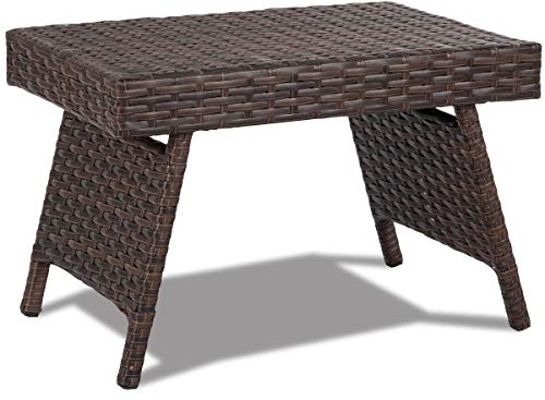 GIANTEX Table basse pliable en rotin avec structure en fer - 60 x 40 x 39 cm - Table de rangement pour jardin, balcon, terrasse