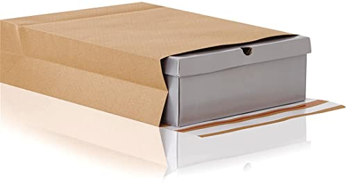 e-Green Faltentasche 450x350x120 mm (200 Stück), haftklebende Faltentaschen mit Klotzboden und Seitenfalte, wiederverwendbare Versandtaschen aus 100% FSC zertifiziertem Kraftpapier, 120g/m²