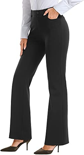 Stelle Women 28/30/ 32 Bootcut Dress Pants Business Casual Work Pants with Pockets Pull On Regular Slacks for Office (30 Black, Medium)