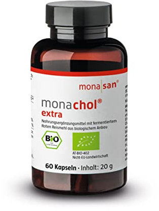 MONASAN monachol® extra BIO, 60 Kapseln, Fermentierter Roter Reis mit 2,8 mg Monacolinen, biozertifiziert, 2 Monatspackung, Vegan