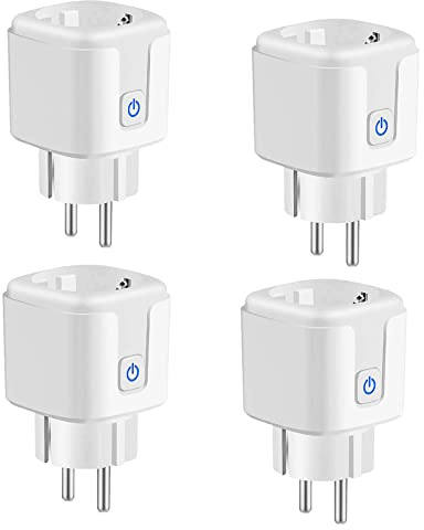 WLAN Smart Steckdose 16A, 3680W Intelligente Steckdose mit Fernbedienung & Sprachsteuerung, Smart Alexa Steckdose misst den Stromverbrauch, 2.4G WiFi Steckdose Kompatibel mit Alexa&Google Home 4 Pack