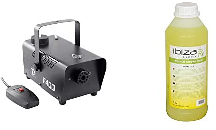 BOOMTONE Machine à fumée F400 noir & SMOKE1L-N - IBIZA - Liquide pour machine à fumée à densité normale - 1 litre