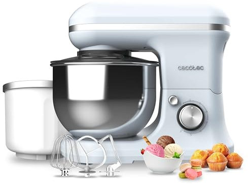 Cecotec Batidora Amasadora Cecomixer Merengue 5L 1200 Ice-Cream Azul, 1200 W, 5 Función y Hielo, Bol de Acero de 5 L y Accesorios para Batir y Amasar, Incluye Función para Hacer Helado