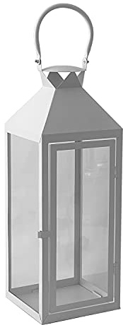 Mojawo Lanterne de jardin de luxe XXL en acier inoxydable - Lanterne en verre - Hauteur : 54 cm - Couleur : blanc