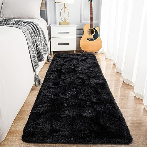 Noahas Black Runner Rug for Hallway,2'x6' Long Area Rugs for Bedroom Living Room,Non Slip Thick Shag Floor Carpet for Entryway Kitchen Dorm Nursery Bedside Kids Room