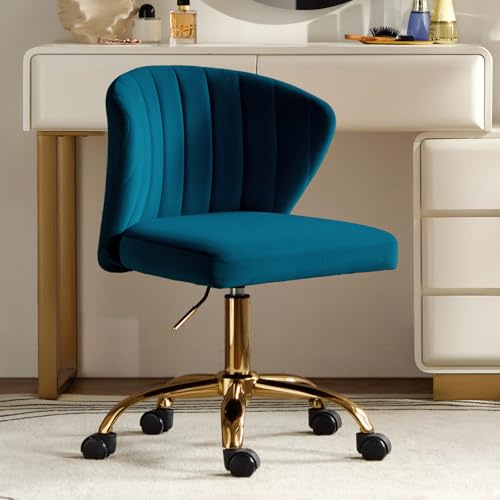 HULALA HOME Bürostuhl, Computerstuhl, Schminktischstuhl, moderner Schreibtischstuhl mit drehbaren Rädern, drehbar, höhenverstellbar, geeignet für Wohnzimmer, Schlafzimmer, Blaugrün