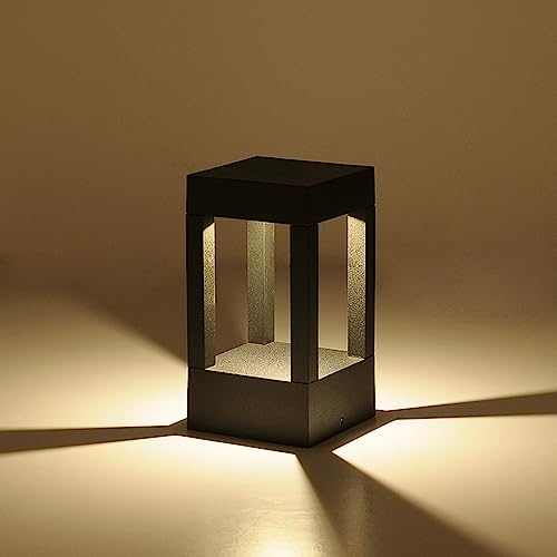 Quevia-Eletro Sockelleuchte LED Schwarz IP54 Außen Retro Wasserdichte Aluminiumguss 1- Flammig 7W Lampe Glas schirm Pfad Flur Hof Außenlampe Rasen-licht Rustikale Wege-leuchte Gartenleuchte H20CM