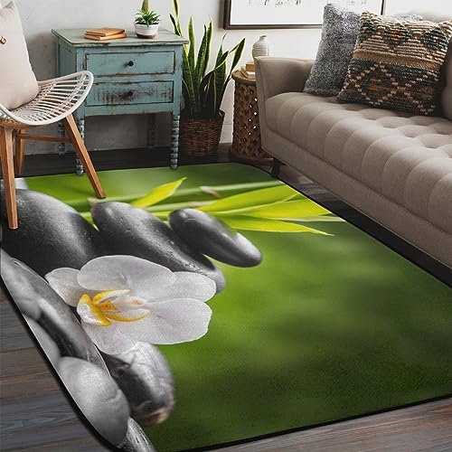 TropicalLife Zen Basalt Orchidee Bambus Teppich Indoor Große rutschfeste Bodenmatte Teppich 203 x 147 cm Zen Area Teppiche für Wohnzimmer Schlafzimmer Küche Esszimmer Kinderzimmer