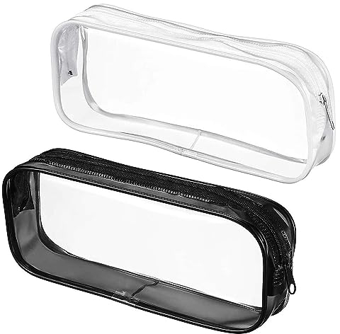 AOOTUERL 2 Stück großes Fassungsvermögen transparentes Federmäppchen,wasserdicht PVC-Reißverschluss,Für Schule, Büro, Reisen,Kosmetikaufbewahrung, Schwarz+Weiß