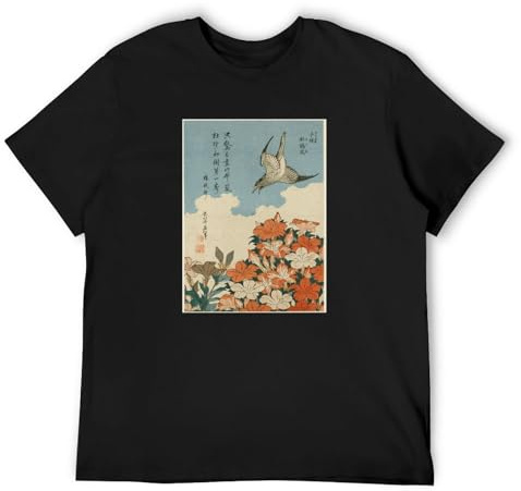 jargon Hokusai T Shirt Lesser Cuckoo and Azalea Woodblock Japanese Print Black 3XL