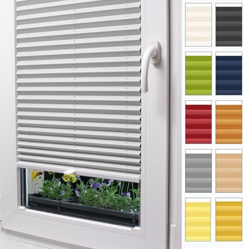 Stuza® Estor Plisado a Medida, para Pegar (sin taladrar), 15 Colores, 3 Colores de Perfil, Ancho 30–129 cm, Altura 50–149 cm – persianas Interiores, estores Plisados, protección Solar y Visual