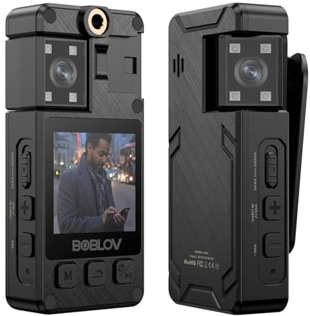 KOZWAY Caméra corporelle Mini caméra A24 HD 1296P Sport Action DV caméras numériques Protection de sécurité Petit caméscope Poche Police Corps Camara (Color : Camera 128GB, Size : 1 UK)