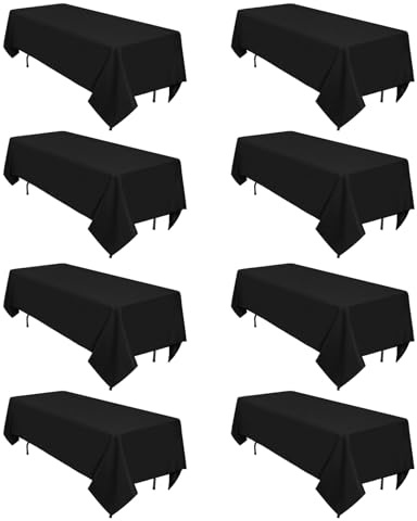 Heneger 8 Pack Black Tablecloths 60 x 102 Inch Rectangular Table Cloths for Rectangle Tables 6ft, Wrinkle Resistant Black Table Cloth Washable Polyester Fabric for Buffet Wedding Party Banquet