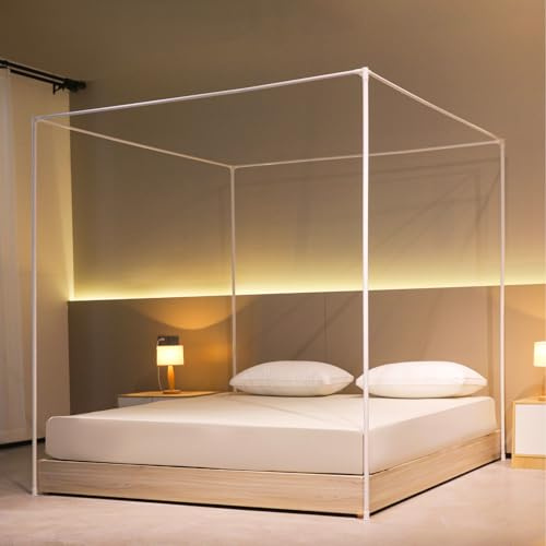 Beyeutao Betthimmel Rahmen 200x200cm Weiß Mückenetz Rahmen Moskitonetz Baldachin Rahmen Bed Canopy Frame Vier Poster Bettrahmen Vier Eckbett Betthimmel Rahmen Betthimmel Pole Schrauben Design.