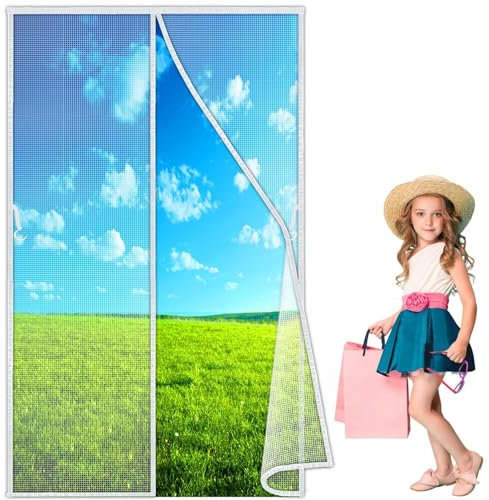 Fliegengitter Balkontür 100x240 cm, Magnet Moskitonetz Tür Vorhang Insektenschutz für Balkontür, Terrassentür Kinderleichte Klebemontage Ohne Bohren Weiß Neuste-Version