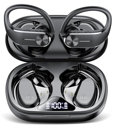 Wireless Earbuds, Wireless Headphones with ENC Mic, 68H Bluetooth 5.3 Headphones Dual LED Display, 2025 New Noise Cancelling Earbud, Sport Earphones with EarHooks, IP8 Waterproof Ear Buds, USB-C