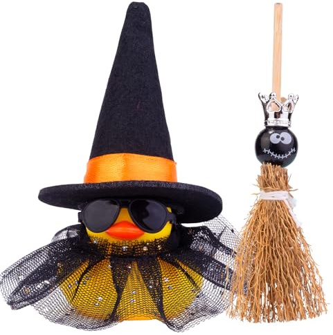 Mwmoeen Décoration de voiture en caoutchouc - Canard amusant - Avec chapeau magique - Balai - Collier et lunettes de soleil - Pour fête à thème d'Halloween (B4)